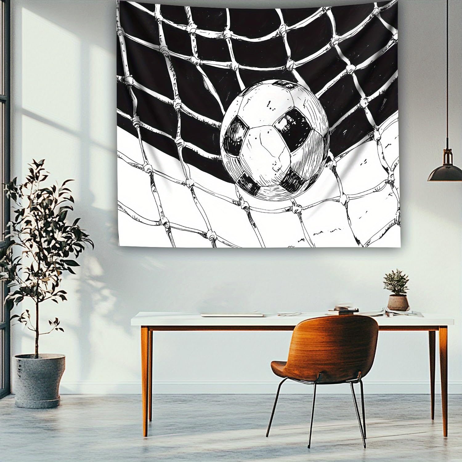 GLWDMH 230 x 180 cm duży gobelin do szkicowania piłki nożnej, czarno-białe tło do piłki nożnej, tkanina poliestrowa do powieszenia na ścianie, do sypialni, salonu, dekoracja imprezowa
