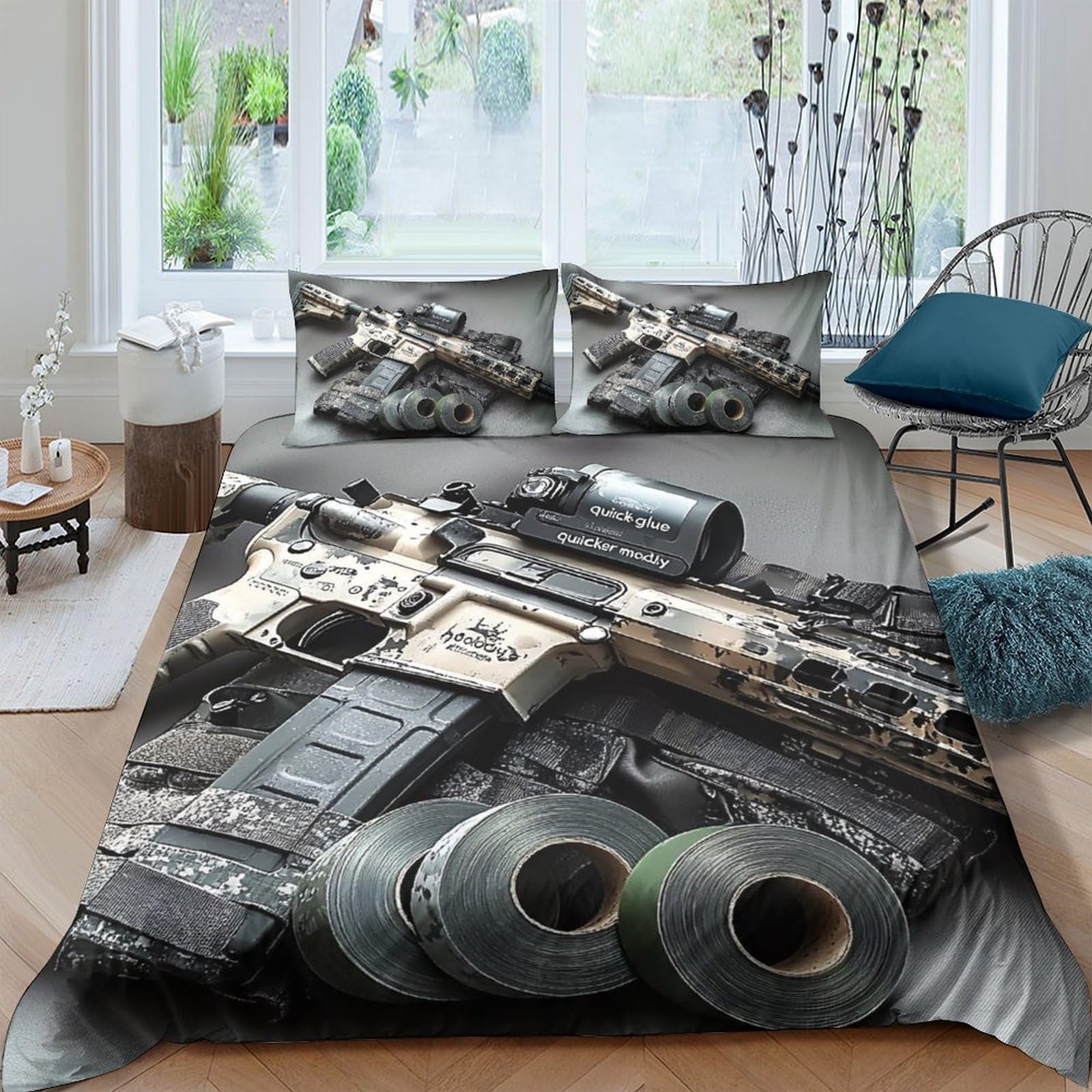 Ctjqhvkz Style-10 3D Printed Military Tactical Gun Fitted Sheet Microfiber Soft Black Camouflage Bed Cover For Bedroom Dorm Decor Single（135X200cm）