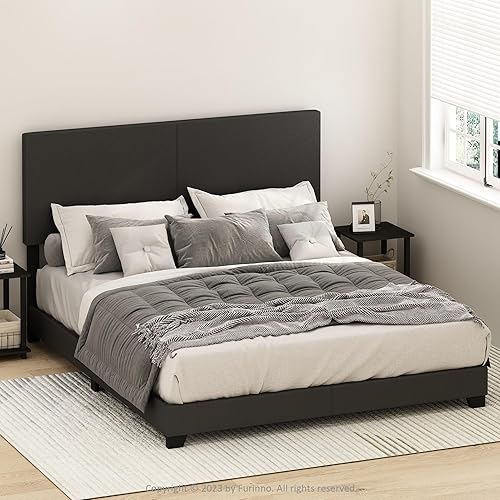 Miniatura 39 de Furinno Pessac - Marco de cama tapizado, piel sintética blanca, tamaño individual XL Blanco,Negro -,Glacier,Negro (plain