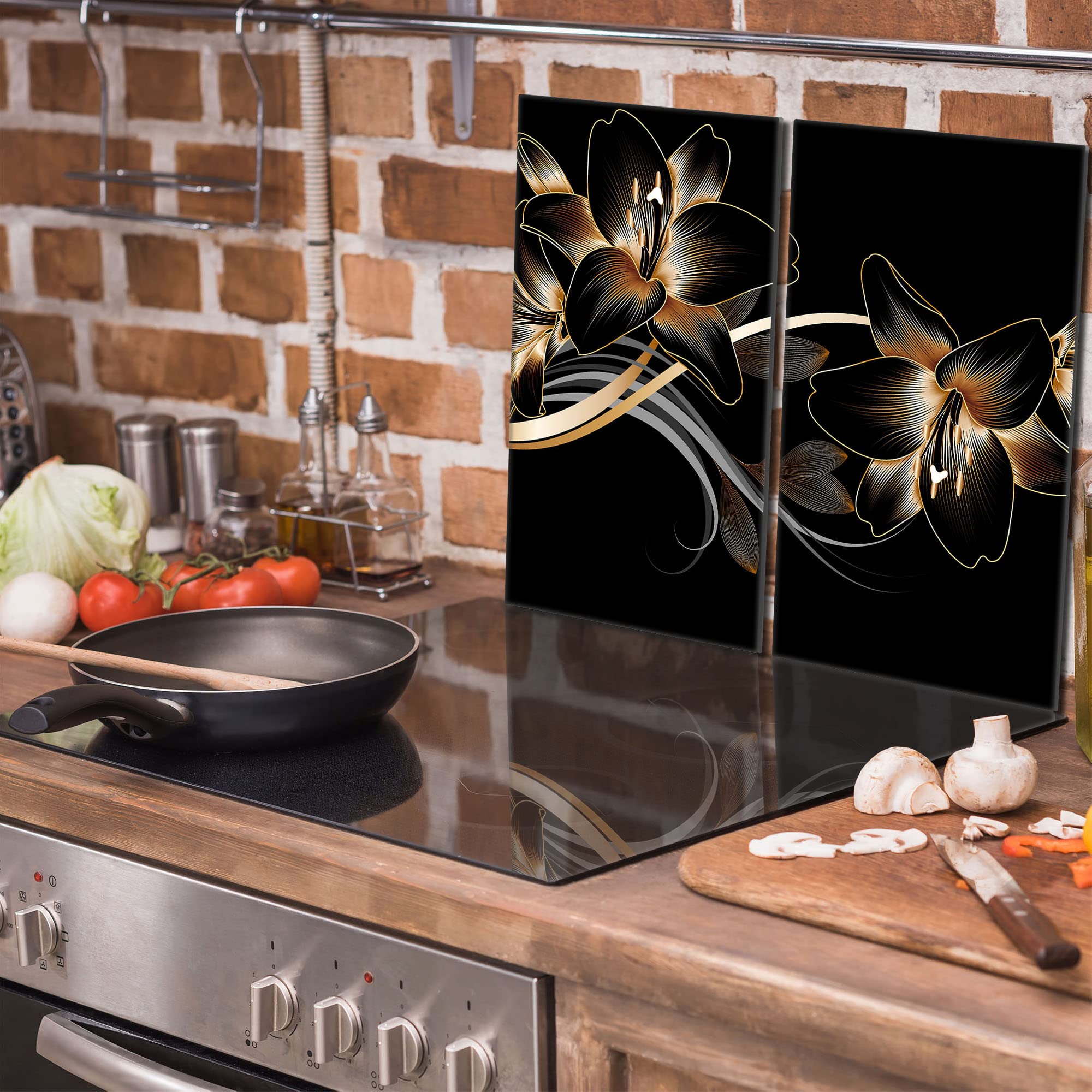 DarHuas afdekplaat voor fornuis, 35 x 52 cm 2-delig, afdekking voor keramische kookplaat, inductie universele elektrische kookplaat, spatbescherming, glas, decoratieve snijplank, KIKKER DarHuas afdekplaat voor fornuis, 35 x 52 cm 2-delig, afdekking voor keramische kookplaat, inductie universele elektrische kookplaat, spatbescherming, glas, decoratieve snijplank, KIKKER