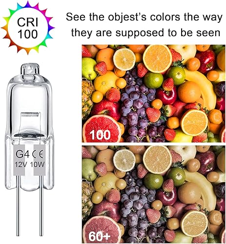 Vista 5 de TAIYALOO Bombilla G4, paquete de 12 bombillas halógenas de 2 pines de 12 V 10 W, T3 JC tipo G4 de repuesto para luz de disco debajo del gabinete