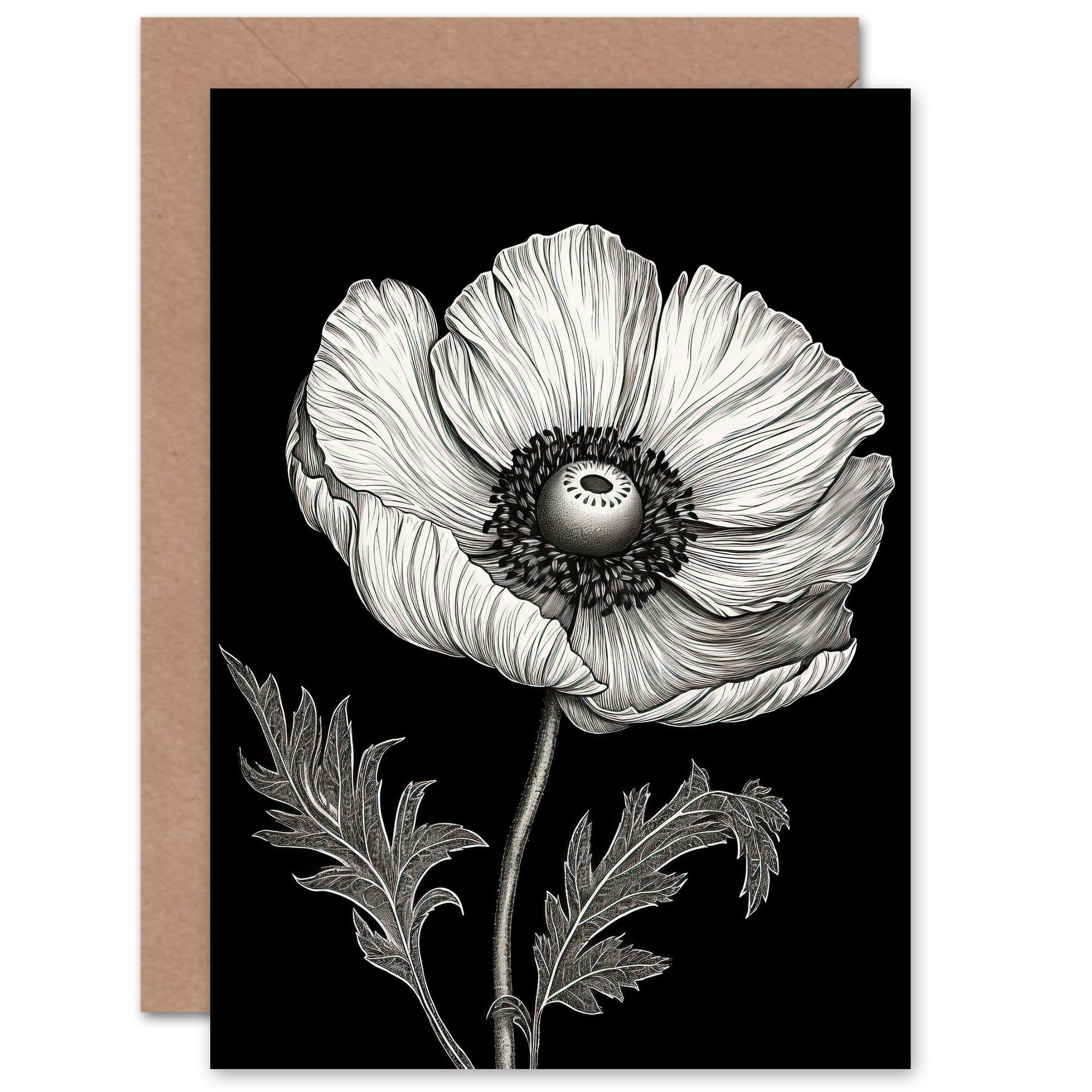 Artery8 Single Detailed Anemone Flower Floral for Wife Her Mum Sister Daughter Mom Gran Nan Sympathy Thinking of You Get Well Soon Blank Art Greeting Card