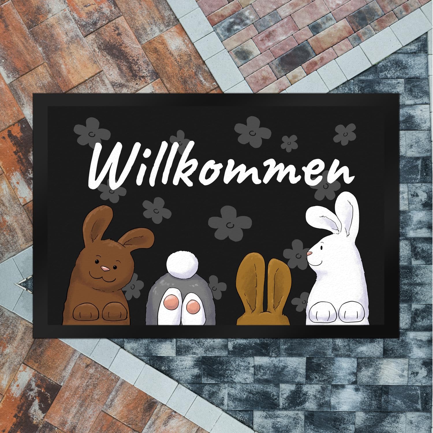 speecheese Willkommen Fußmatte XXL in 50x75 cm mit lustigem Hasen-Motiv für den Eingang als Dekoration zum Frühling oder um die Gäste am Ostersonntag willkommen zu heißen
