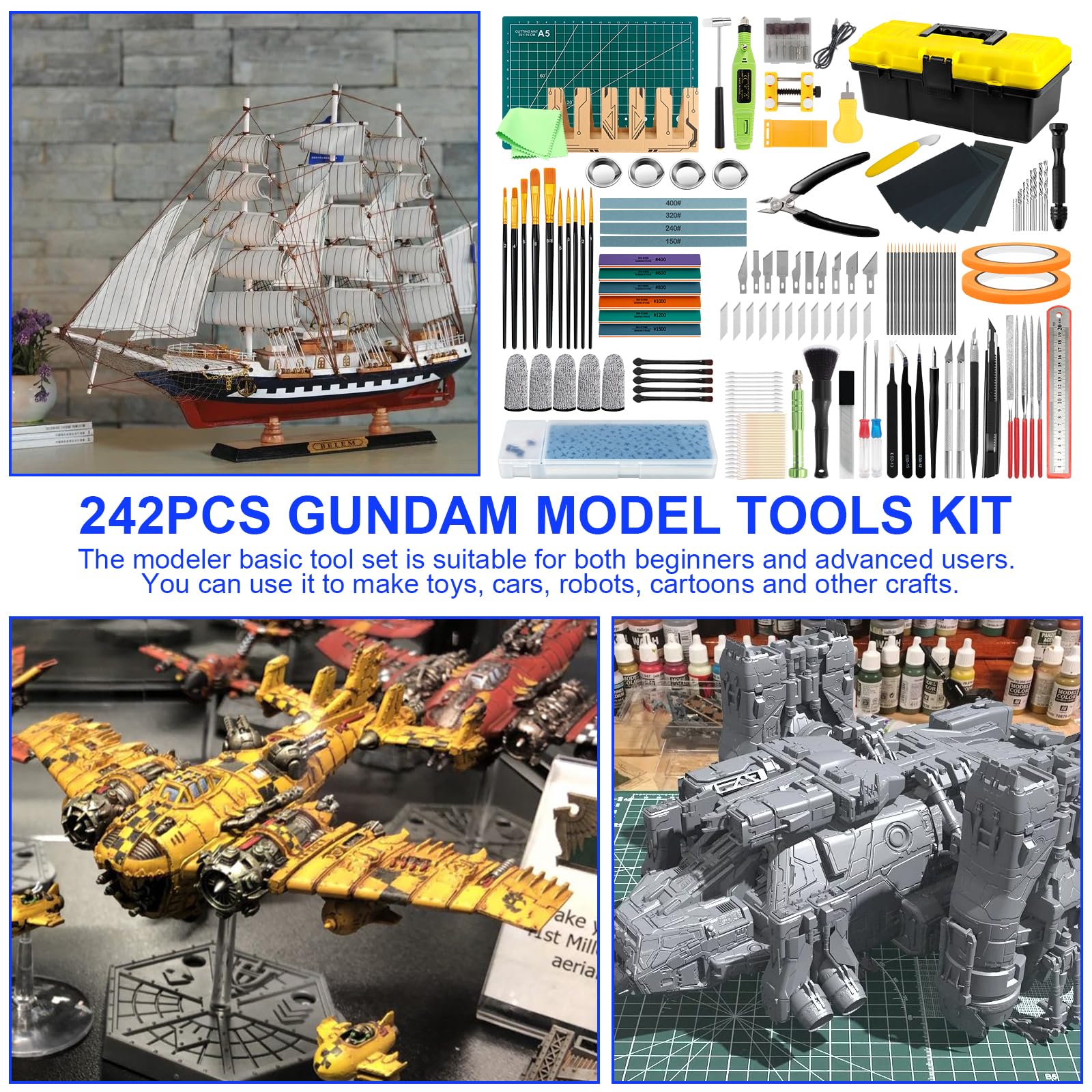 Gundam 242 sztuki narzędzi do modelarstwa, Gundam Modeler, zestaw podstawowych narzędzi do modelowania, zestaw narzędzi hobbystycznych, do modelowania i majsterkowania, do budowania, naprawy, napraw