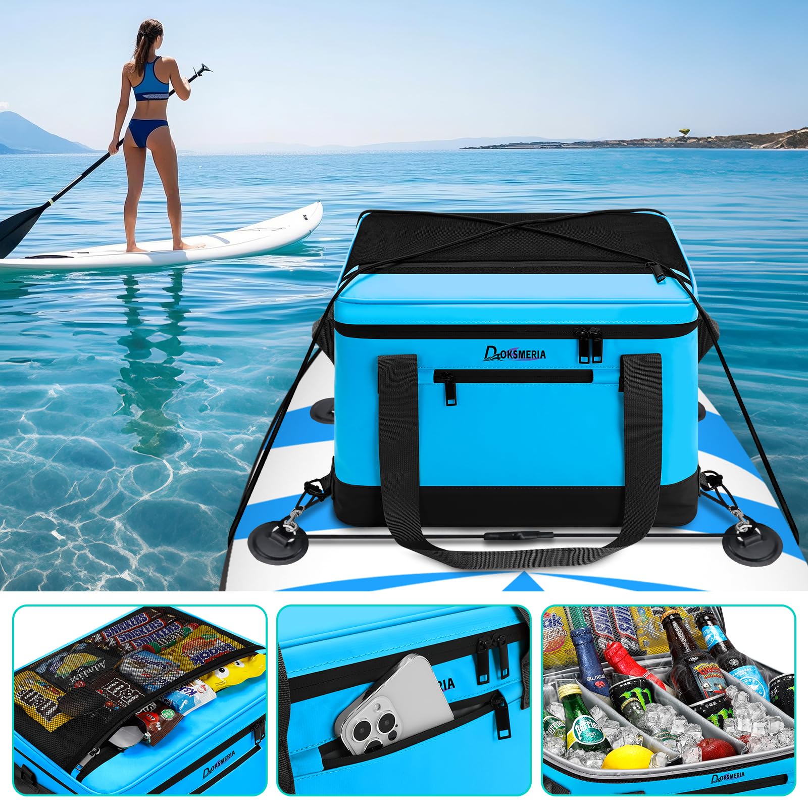 Glacière De Paddle 20L – étanche, Isotherme, 38 Canettes, Mousquetons, Décapsuleur Inclus, Pour Kayak, Plage, Pique-nique