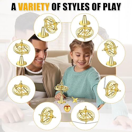 Miniatura 4 de Lenwen 3 piezas de giroscopio de precisión de juguete giratorio superior anti gravedad de equilibrio de metal, juguete giratorio preciso de