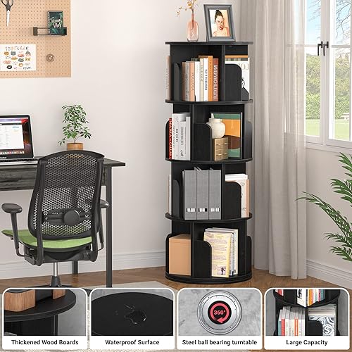 Miniatura 32 de Aheaplus Estantería giratoria, estantería esquinera de 360 exhibiciones para espacios pequeños, estante de almacenamiento de pie de 4 niveles, Negro