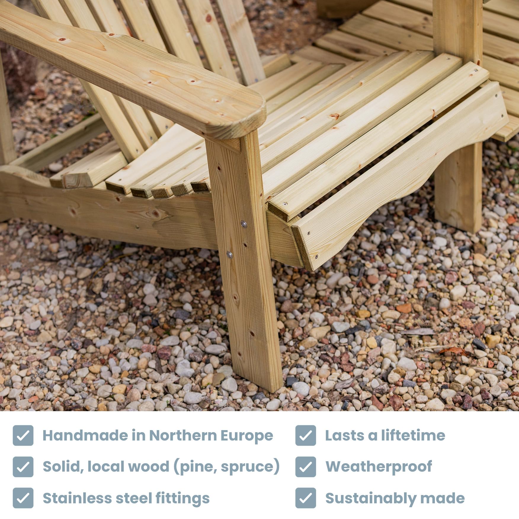 Chaise Double Adirondack AMATA - Bois Massif Pin/Épicéa - Avec Table Intégrée - 172x96x92cm - Extérieur