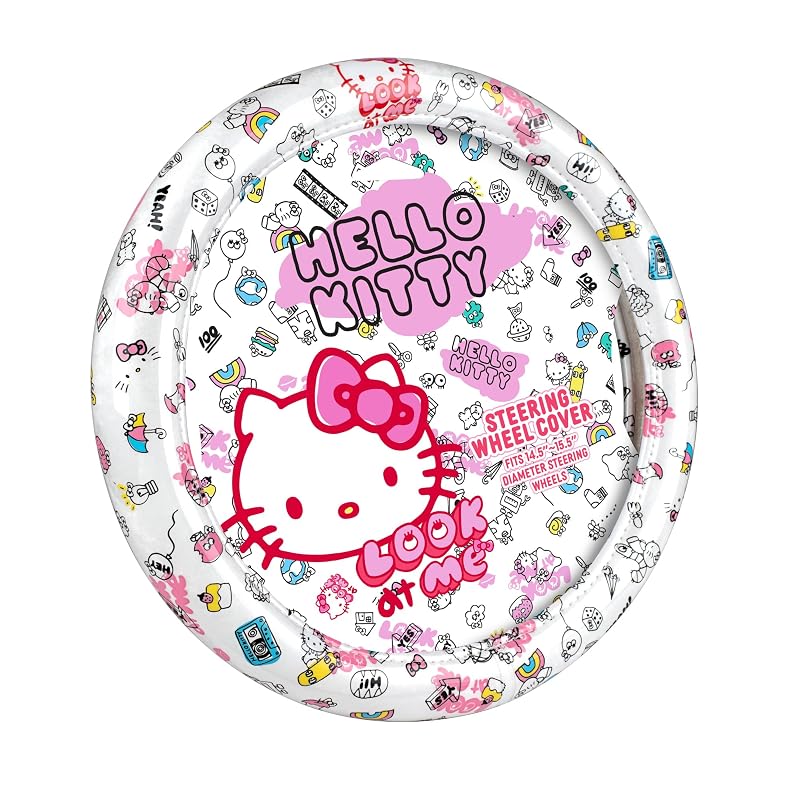 Capa para Volante Hello Kitty Sanrio Look at Me em Couro Sintético Carbella, 36,8–38,1 cm