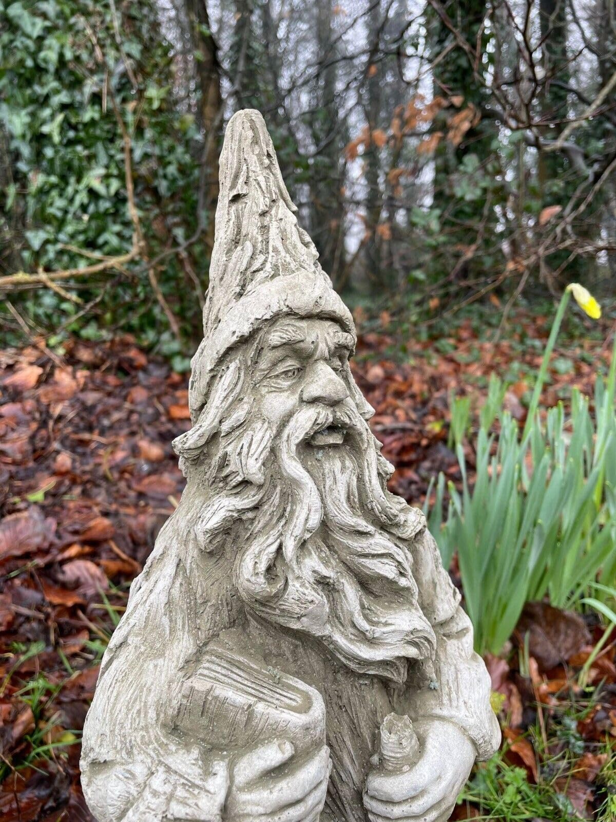 Statue de sorcier en pierre | Décoration de jardin magique mythique en pierre extérieure