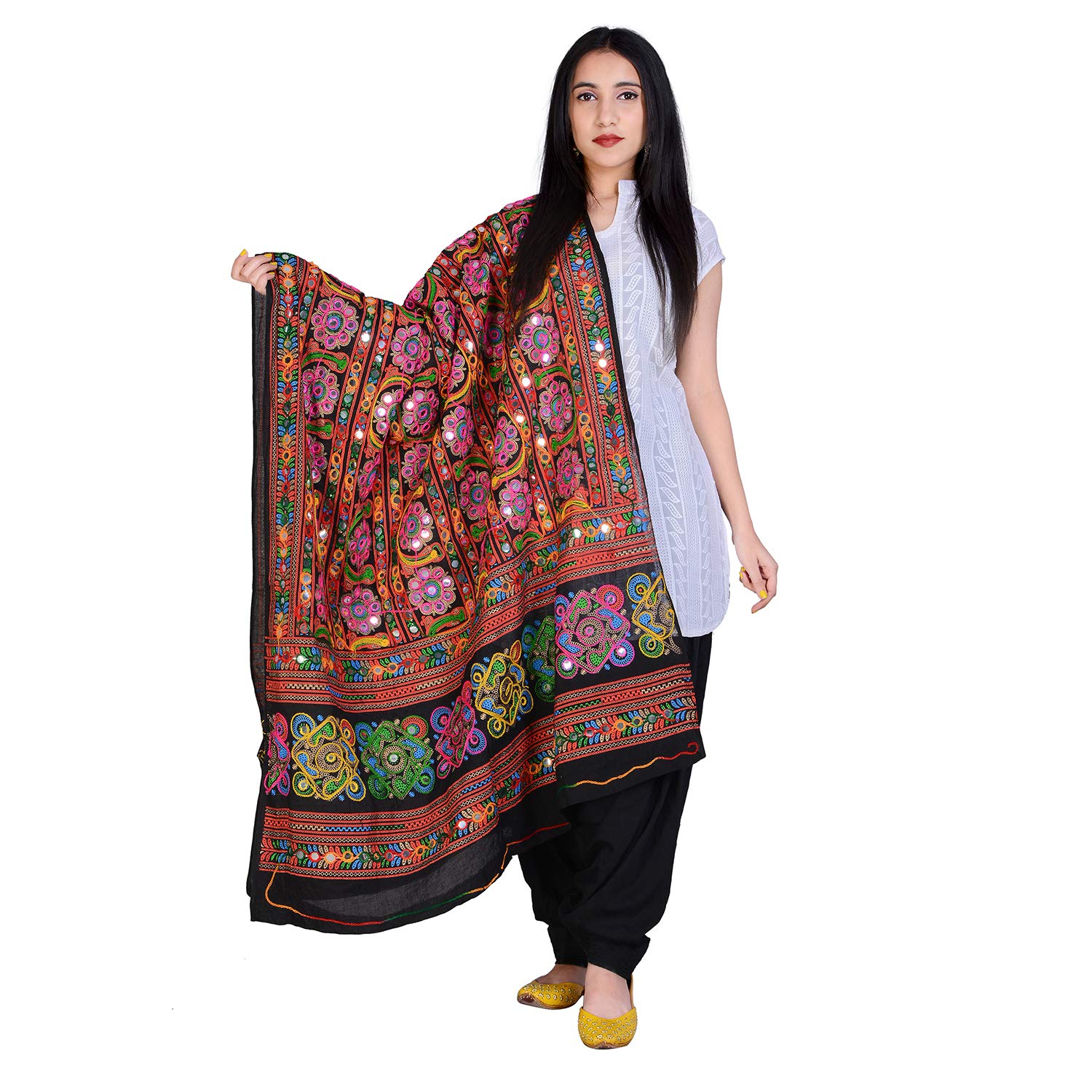 GenericIndian Handicraft Palace Cotton Kutch Sequence Embroidery Work Dupatta