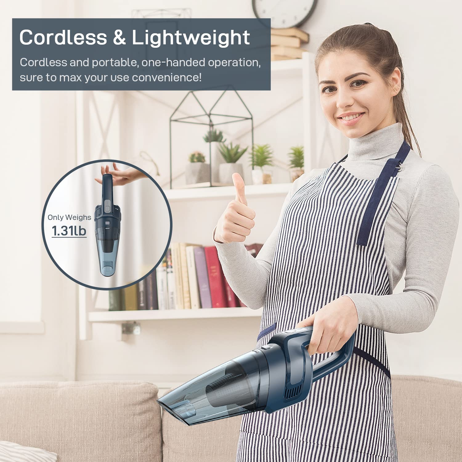 Handheld Vacuum Cordless, 8Kpa Strong Suction Portable Car Vacuum Cleaner, by 3H Fast Charge Rechargeable Battery, 2-in-1 Wet & Dry Mini Vacuum, 30 Mins Runtime for Home,Car,Office(Alpine Green)