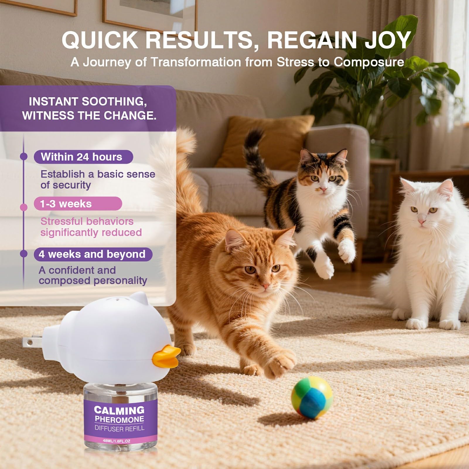 Tcllka Cat Calming Pheromone Diffuser Effectively Relieve Anxiety Stress Cat Calming Diffuser Comfort for Cats Refill Reduce Fighting Spraying and Scratching Calm Relaxing 48ml/Bottle Fits All Cats - image 6