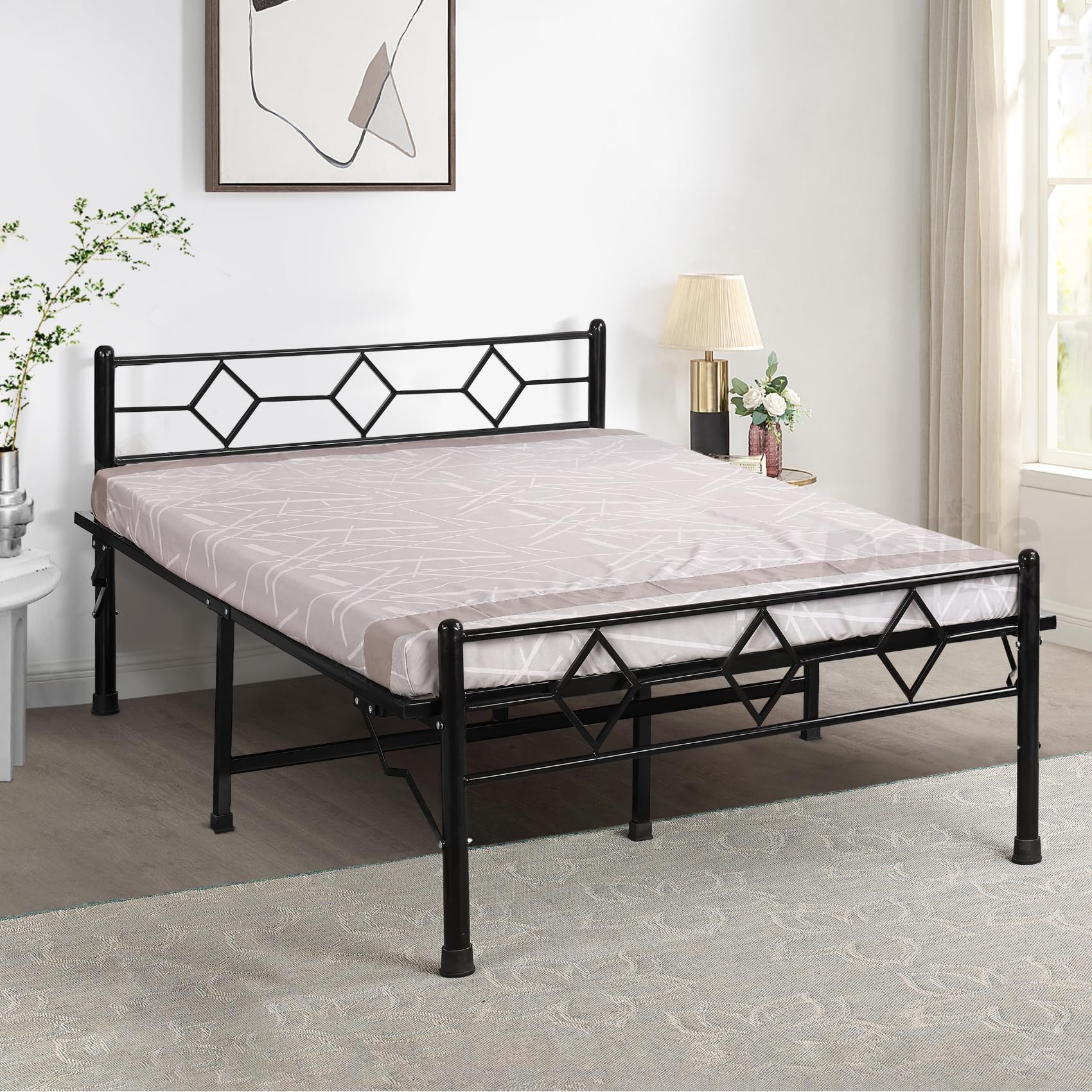 Delite Kom Dory Metal Bed | Double Size Folding Metal Bed (6.71ft x 4ft) Foldable, Portable, No Installation | Strong Steel Frame | Powder Coated | For 75"x48" Mattress | Glossy Black |1 Year Warranty-image-33