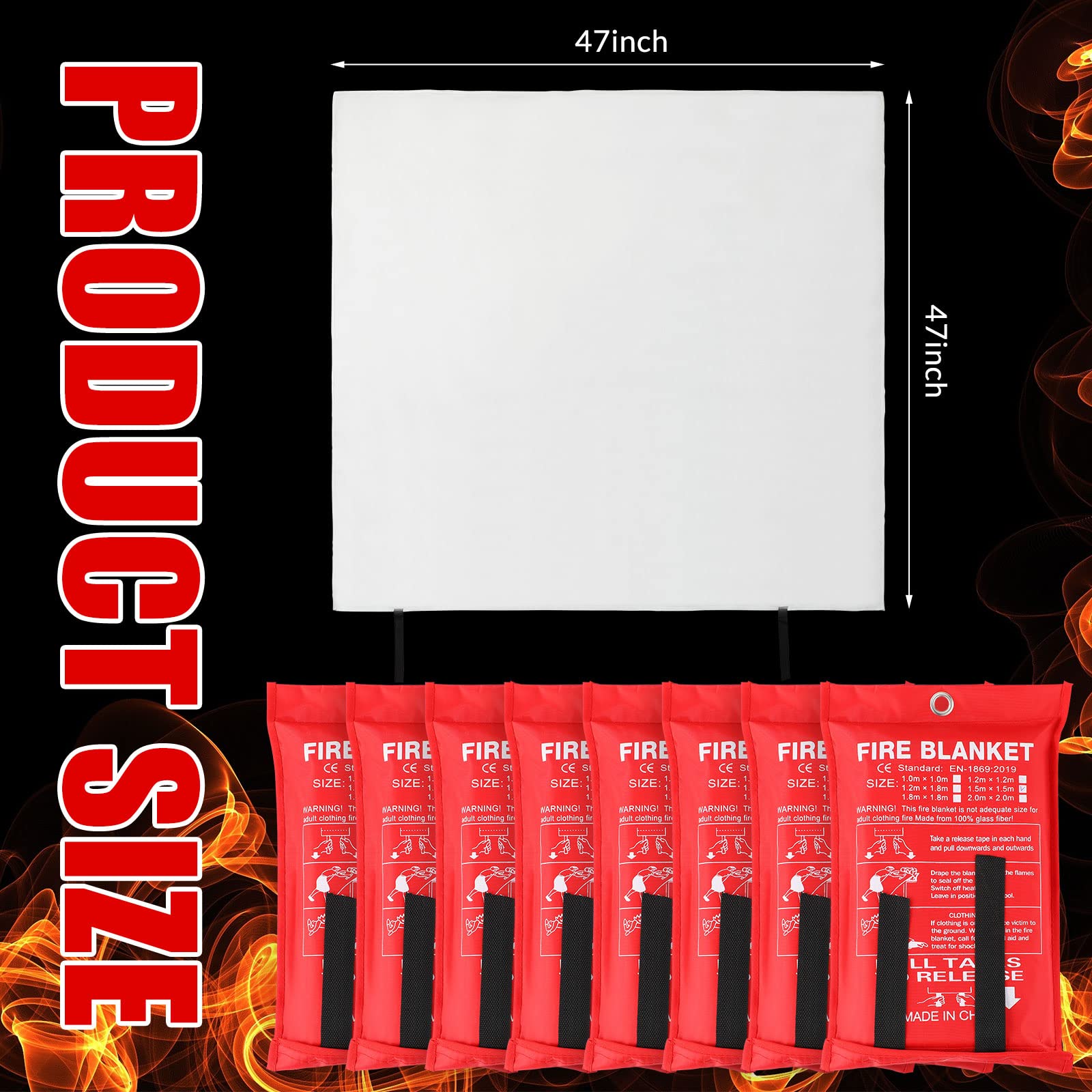 Jerify Feuerlöschdecke für Zuhause, Notfall-Feuerlöschdecke, 119,8 x 119,8 cm, Küche, Feuerlöschdecke, Fiberglas, feuerhemmender Schutz und Wärmeisolierung, 8 Stück (rot)
