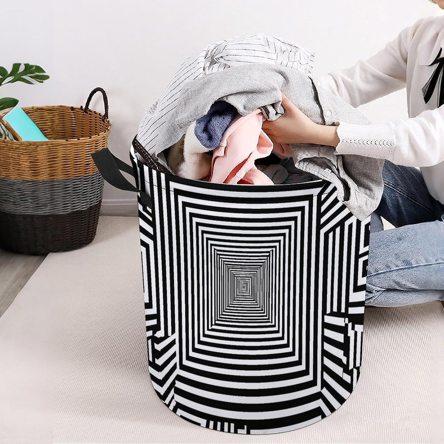 Infinite Maze Spinning Hypnotic Laundry Hamper Basket for Home Bathroom | clothes storage,handle,large capacity,oxford