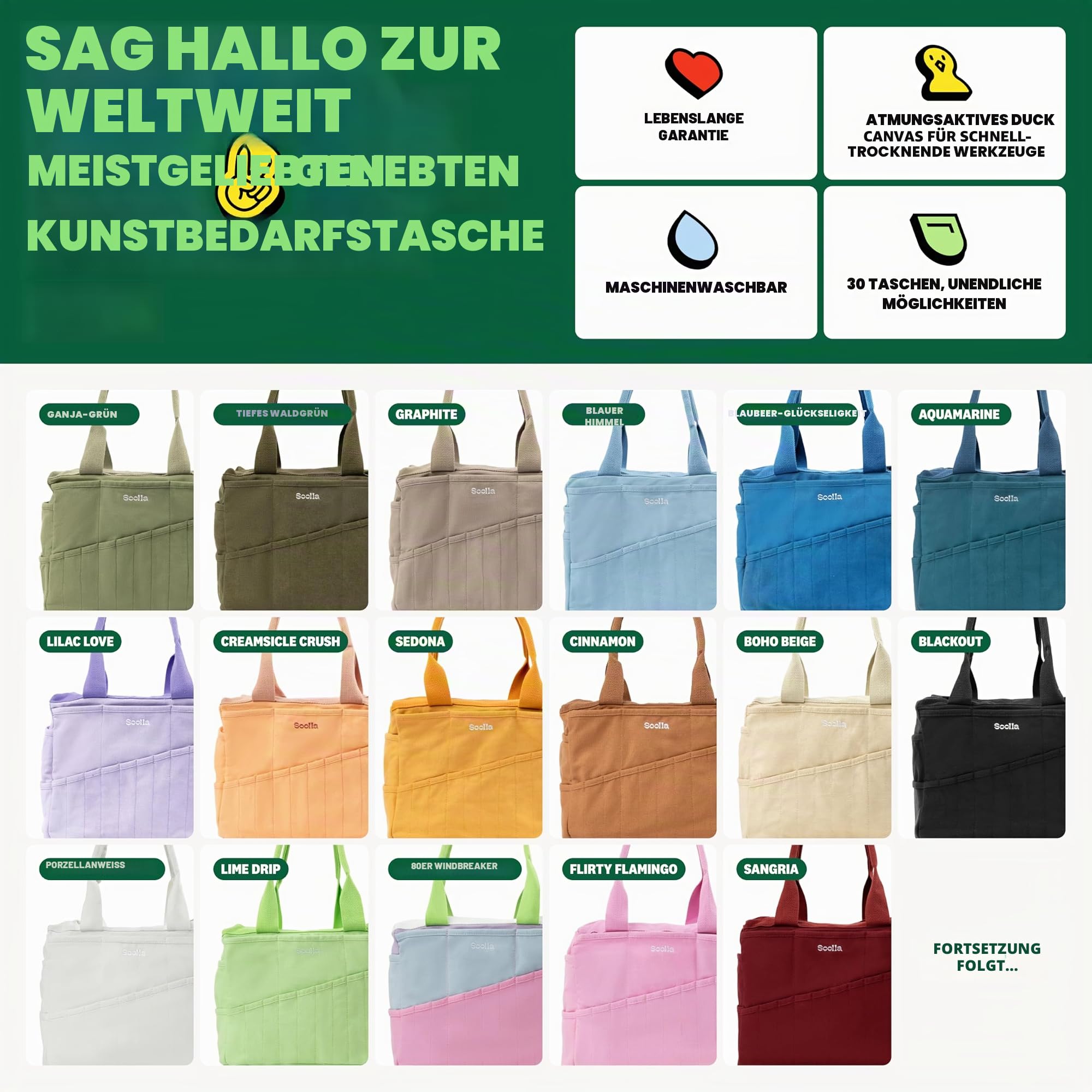Soolla Studio Kunststoffartige Spezialtasche 30 Taschen f黵 Stricken, Wolle,钩针项目 - 多达15种颜色