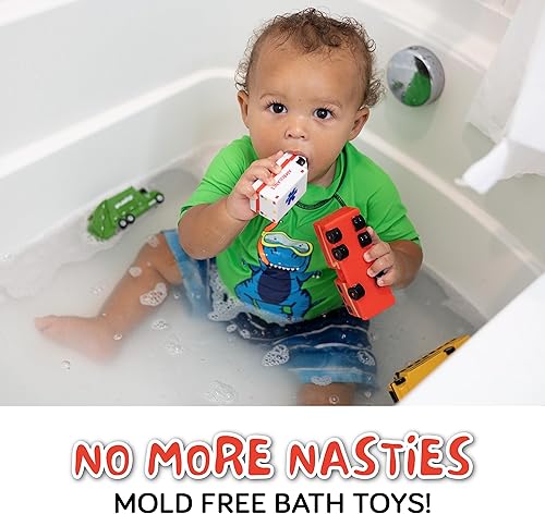 Miniatura 4 de SplashEZ Juguetes de baño para bebés sin moho, juguetes de baño sin agujeros para niños pequeños, juego de 6 autos para niños, juego de 6 vehículos