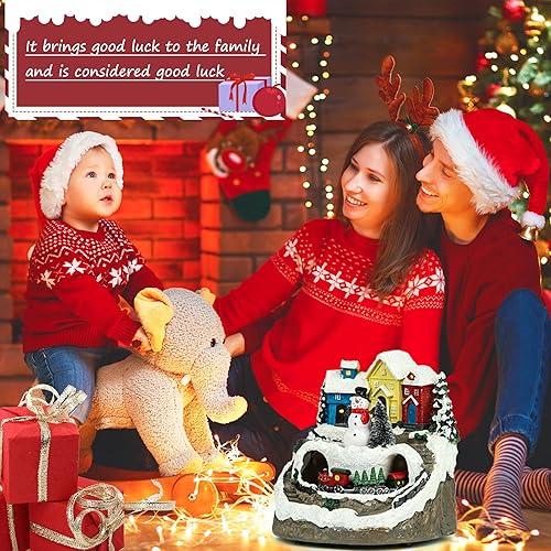 Miniatura 7 de MXwcy Casa de pueblo navideño con tren en movimiento y música, figura de muñeco de nieve iluminada con 8 canciones navideñas, luces LED, edificio