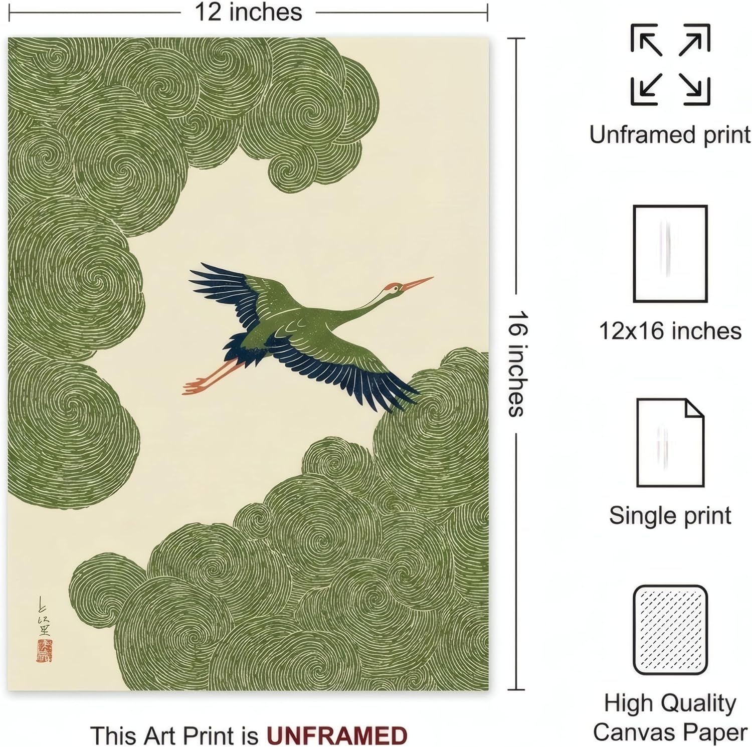 Japanese Art 12x16 Canvas Nature Wall Art - Bird Wall Decor UNFRAMED