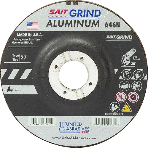 Miniatura 6 de United Abrasives-SAIT 20088 A46N - Muela abrasiva de aluminio (tipo 27centro deprimido) 7" x 14" x 58-11", paquete de 10