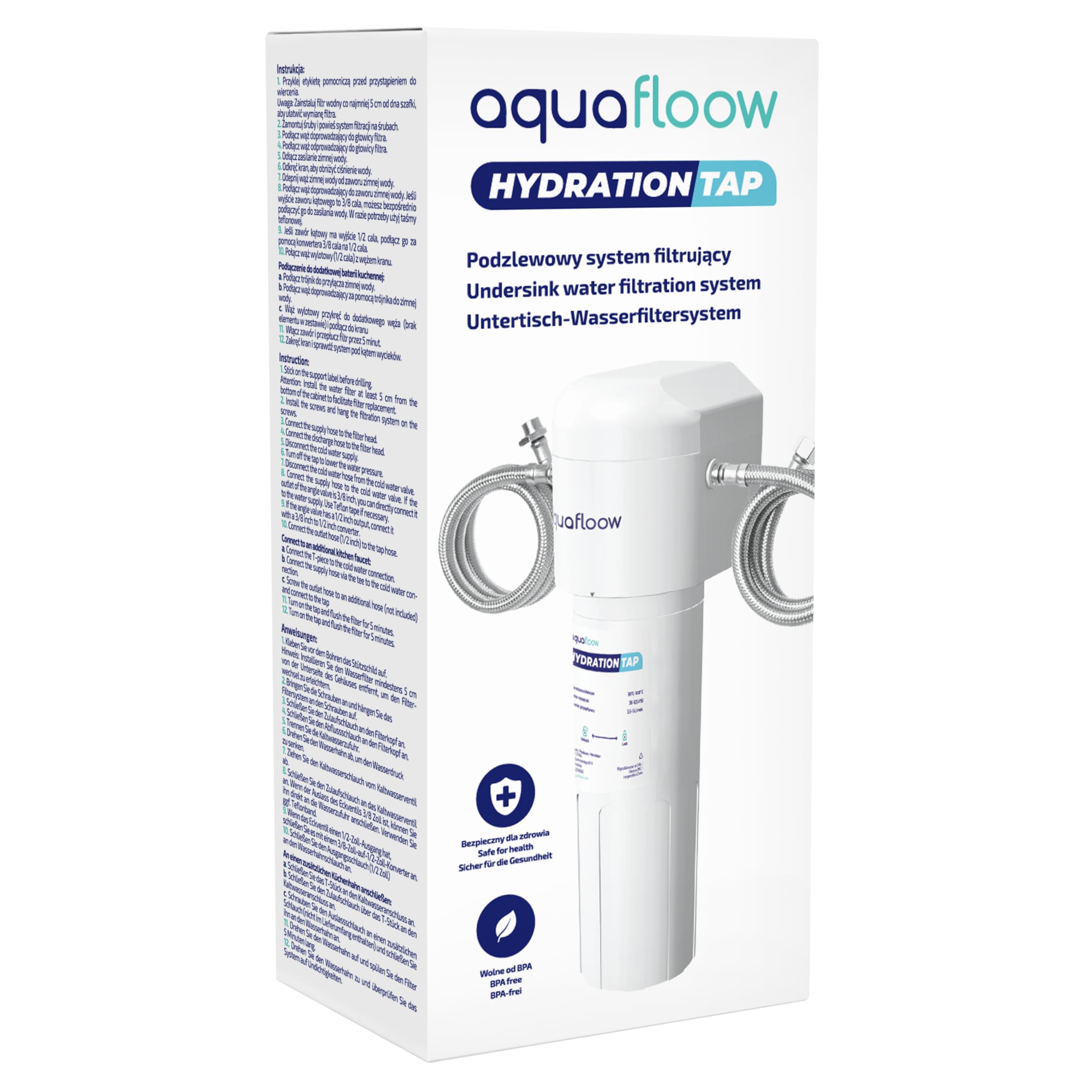 Aquafloow sistema de filtrado de agua debajo del fregadero, filtro de agua reductor de cloro, carbón activado, conexión directa al grifo de la cocina, alta eficiencia de 30.000 litros o 6-12 meses
