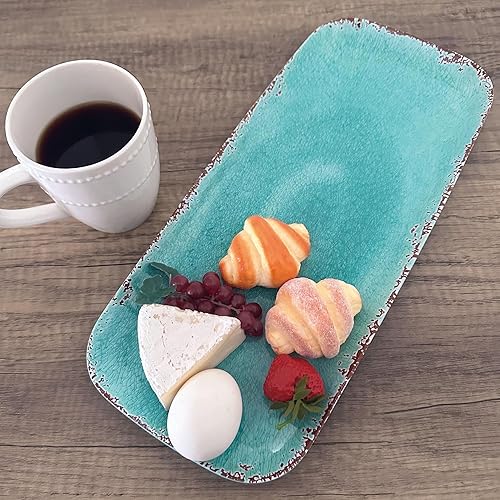 Miniatura 11 de UP ware Bandeja rectangular de melamina de 15 pulgadas, bandeja de alimentos sin BPA (crema agrietada) Crepúsculo, crema,Crackle, Naranja,Crackle