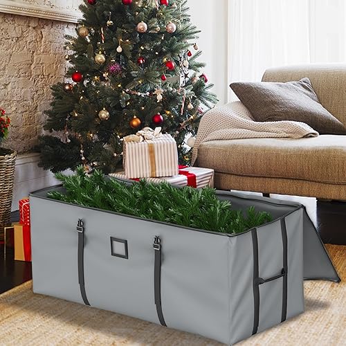 Miniatura 8 de Kesfitt Bolsa de almacenamiento para árbol de Navidad con correas ajustables, caja de almacenamiento para árbol de Navidad artificial desmontado de