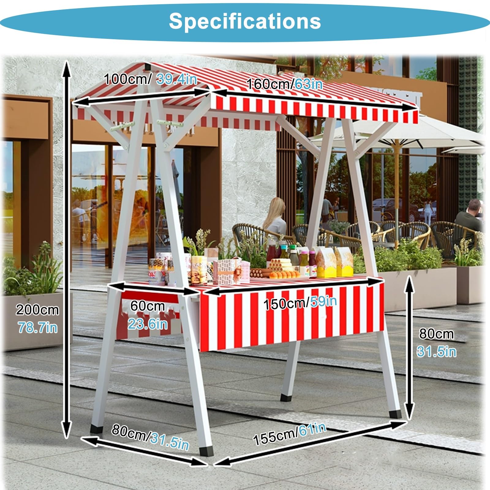 Banco di mostra pieghevole della stalla del mercato per i venditori dello street food, chiosco commerciale per i mercati all'aperto, larghezza di 60cm, installazione facile e trasporto