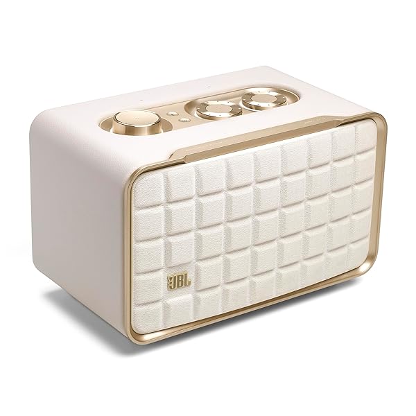 JBL Authentics 200 - Retro Style Smart Home Speaker with Built in Wi-Fi, Bluetooth and Voice Assistants, Alexa and Google Assistant, Multi-Room Playback, Automatic self Tuning (White/Gold)