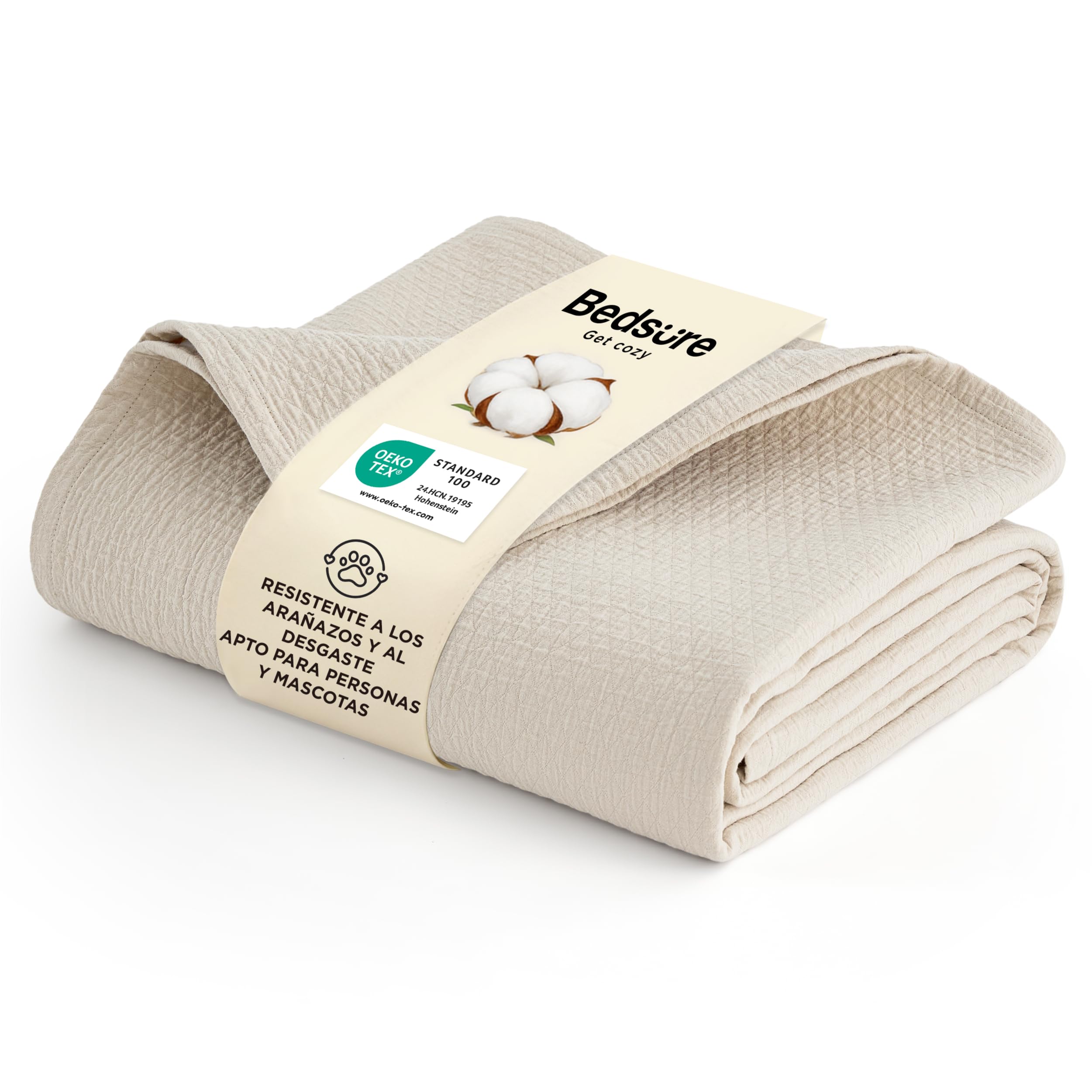 Bedsure Manta de Mousselina - 100% Algodón, Beige, 180x240 cm