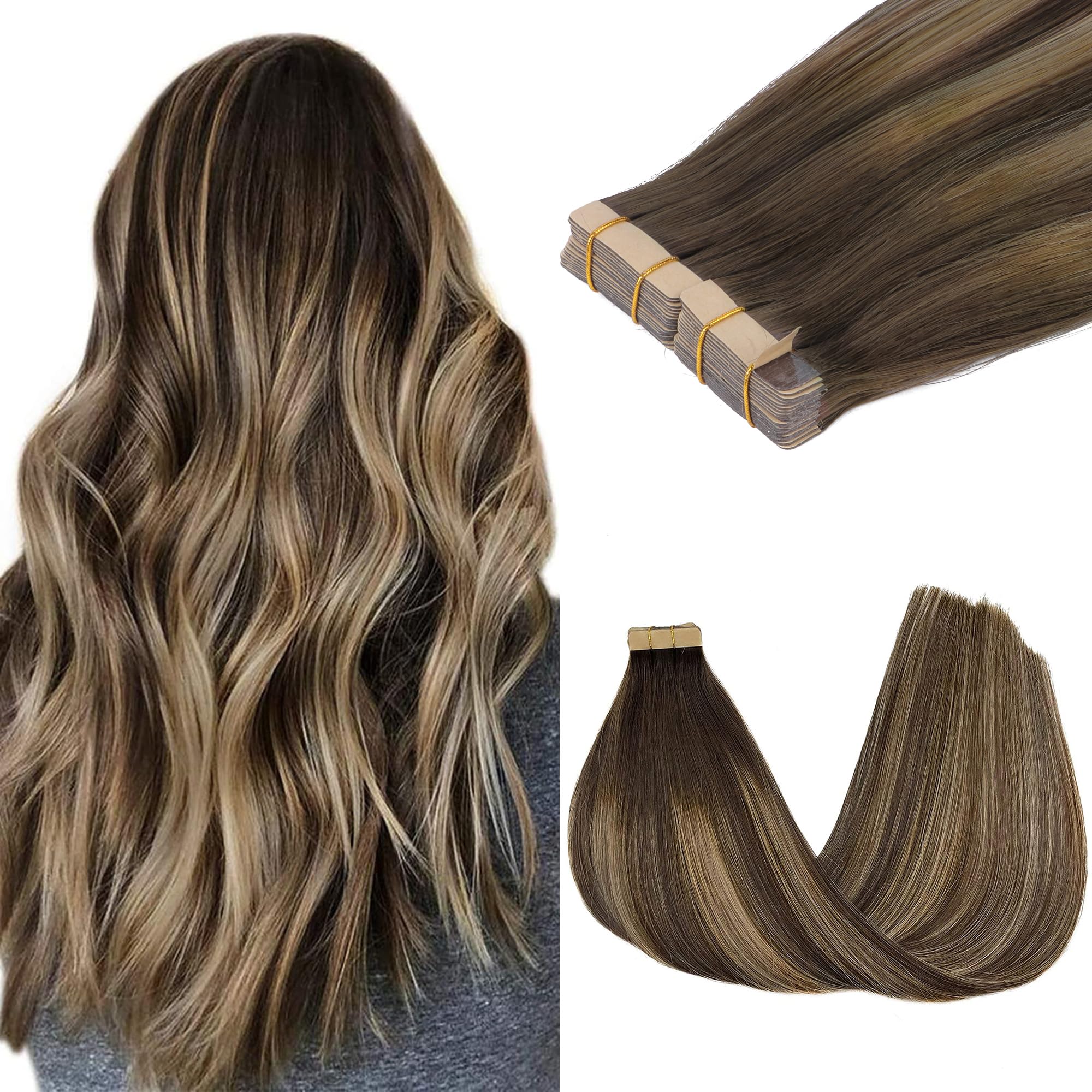 GOO GOO Tape in Hair Extensions Human Hair, 22inch 100g 40pcs, Real Remy Hair Extensions Seamless Straight Tape in
