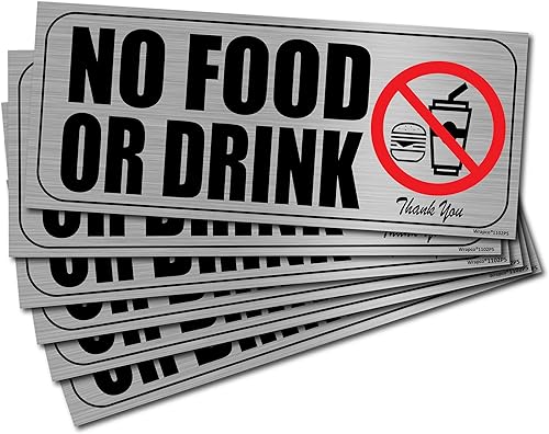 Paquete de 6 calcomanías de vinilo autoadhesivo No se permiten alimentos o bebidas, letrero de vinilo autoadhesivo para interiores o exteriores,