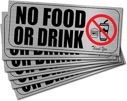 6 Pack No Food or Drink Allowed Sign Sticker, Self Adhesive Vinyl No Food or Drinks Permitted Sign for Indoor or Outdoor Office Business