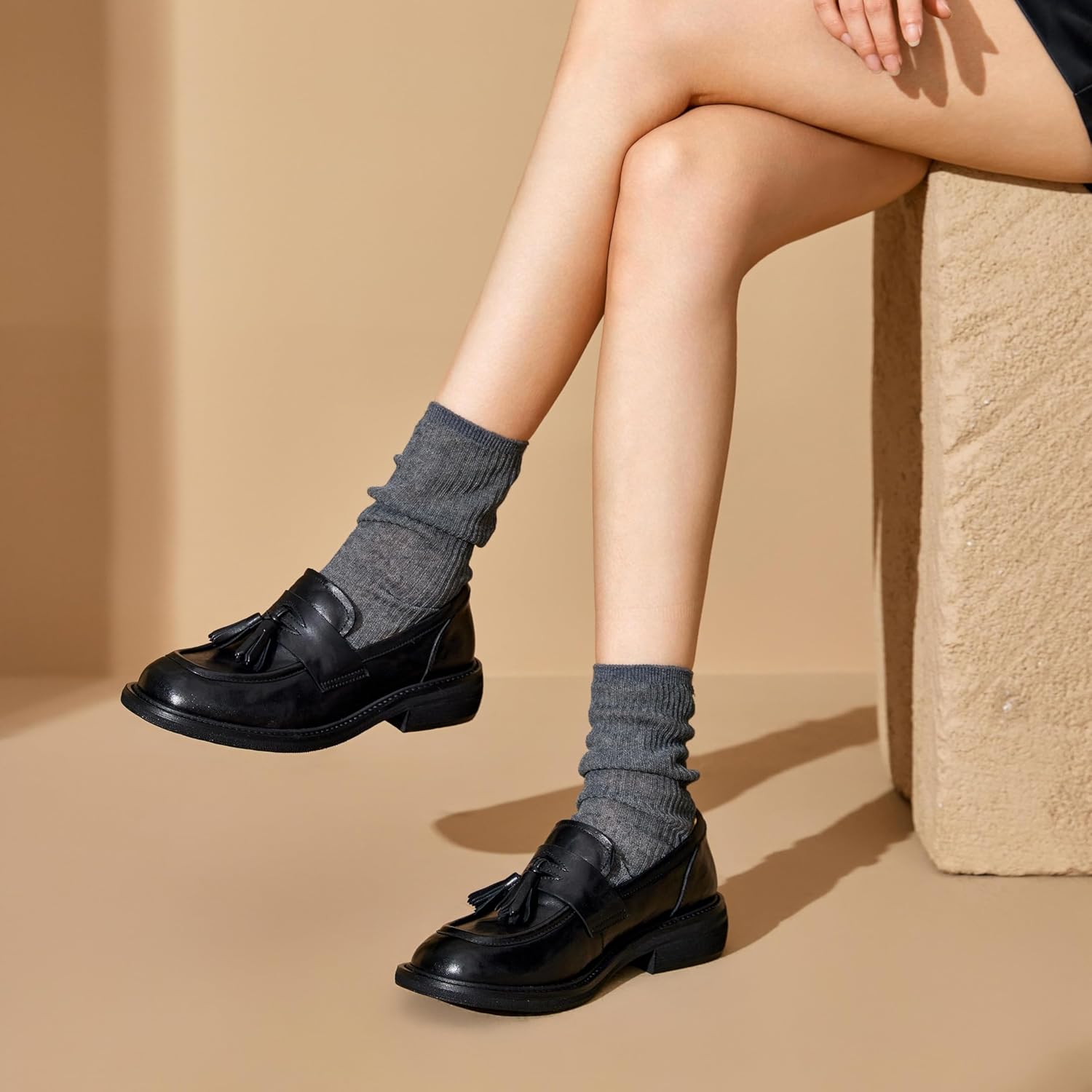 BEAU TODAY Penny Loafers for Women, Women’s Slip On Leather Loafers, Chunky Tassel Loafers Square Toe Shoes, Comfortable Dressy Business Casual Non-Slip Office Ladies Shoes - Image 3