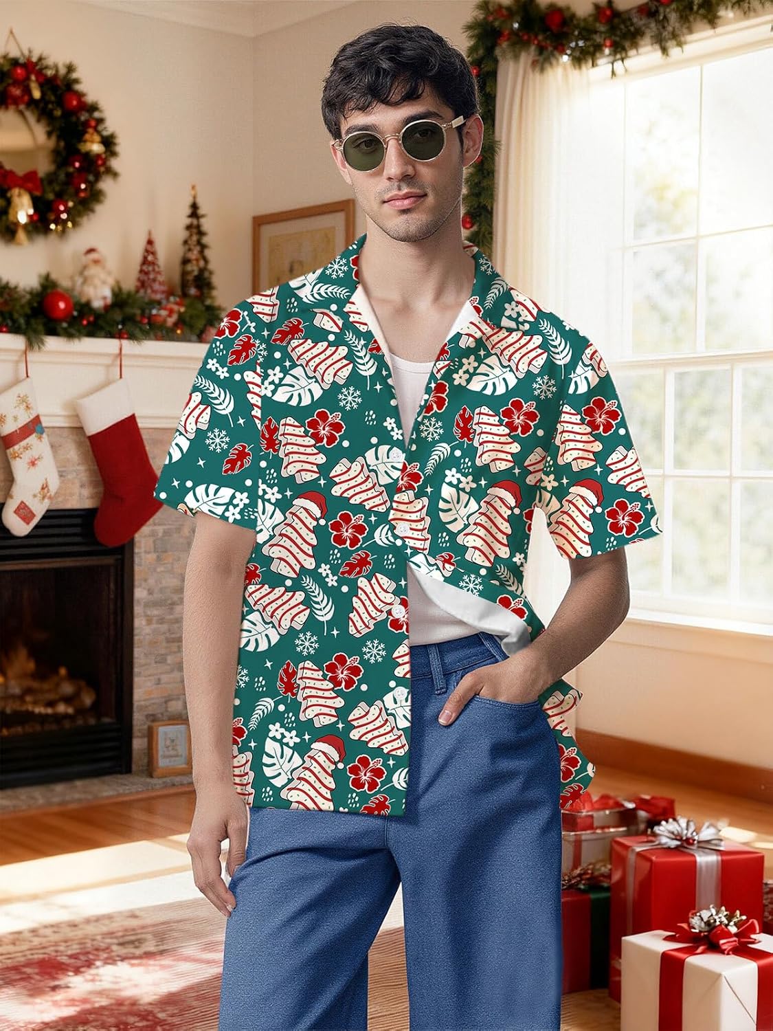 Christmas Hawaiian Shirts for Men Funny Button Down Christmas Shirt Short Sleeve Xmas Beach Party Gift - Image 5