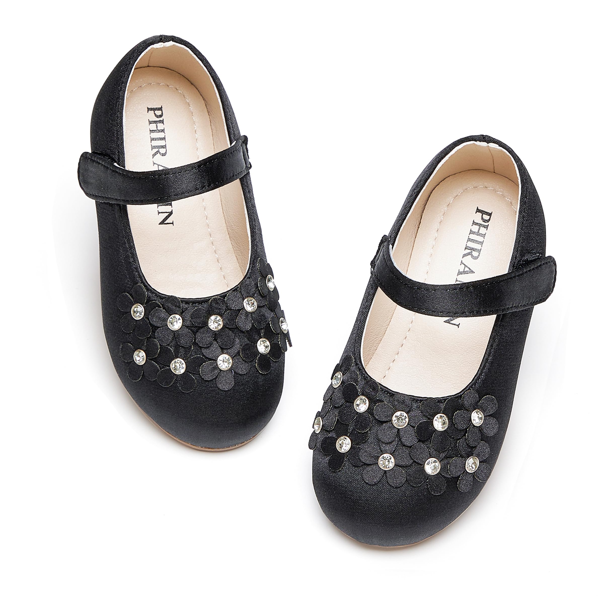 PHIRAMIN Toddler Flower Girl Glitter Dress Shoes Little Girl Ballet Flats Bow Wedding Party