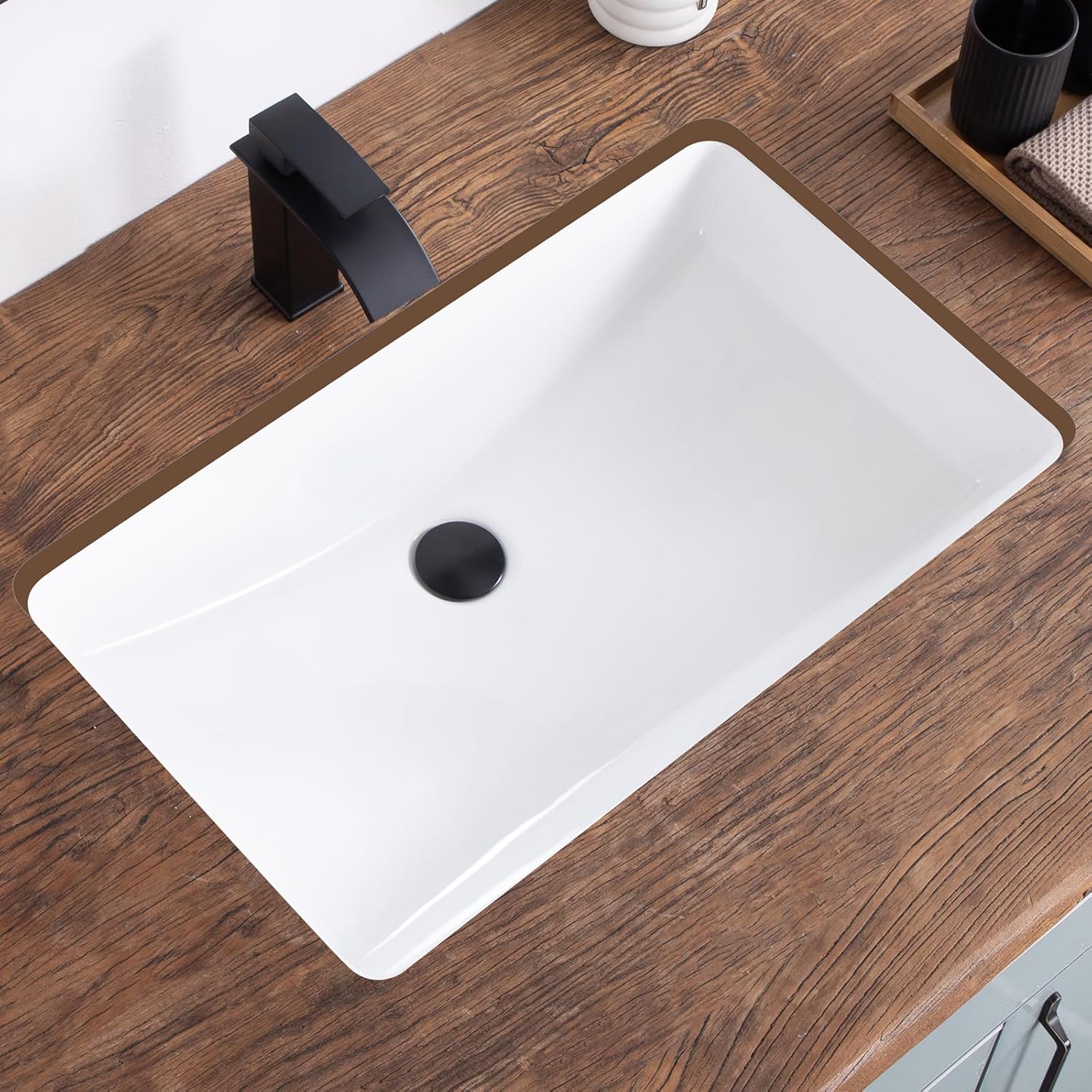27 Inch Undermount Bathroom Sink White Ceramic Rectangular Under Counter Bathroom Sink for Cabinet Porcelain Vanity Sinks,Overflow Type (27.3"x16.5")