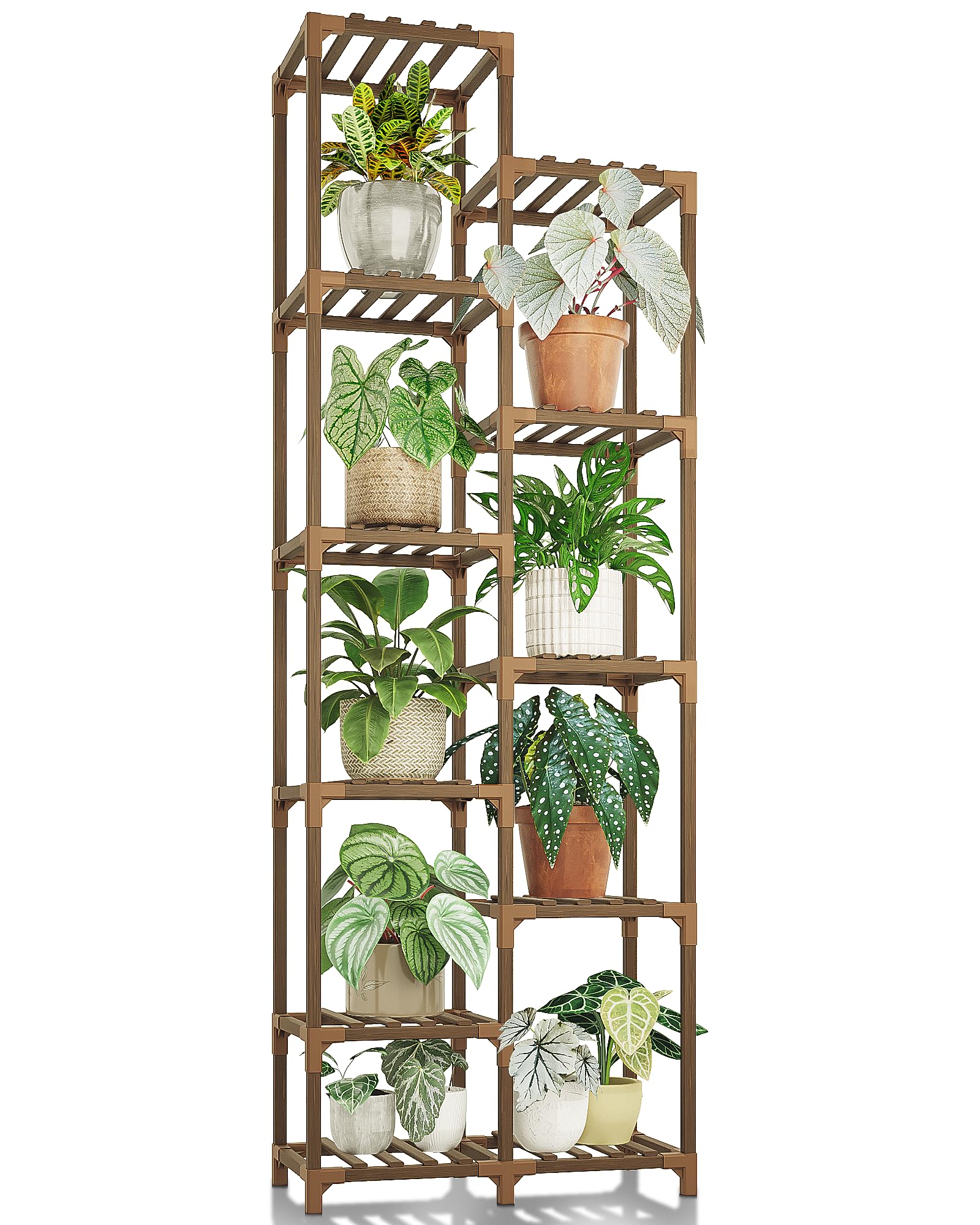 Bamworld Plant Stand Indoor Outdoor 11 Tier Tall Large Wood Plant Shelf Multi Tier Flower Stands Garden Shelves Wooden Plant Display Holder Rack for Living Room Corner