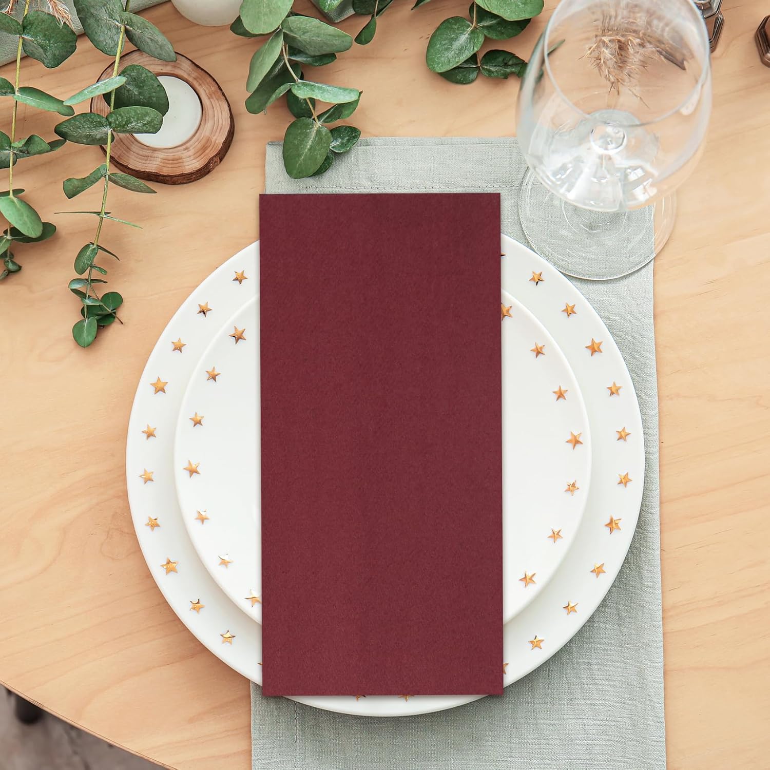100 Pack Dark Burgundy Paper Napkins, Disposable Linen Feel Guest Towels Cloth Like Hand Towels, Soft, Absorbent, Paper Hand Napkins for Kitchen, Bathroom, Parties, Weddings, Dinners - 12" x 17"