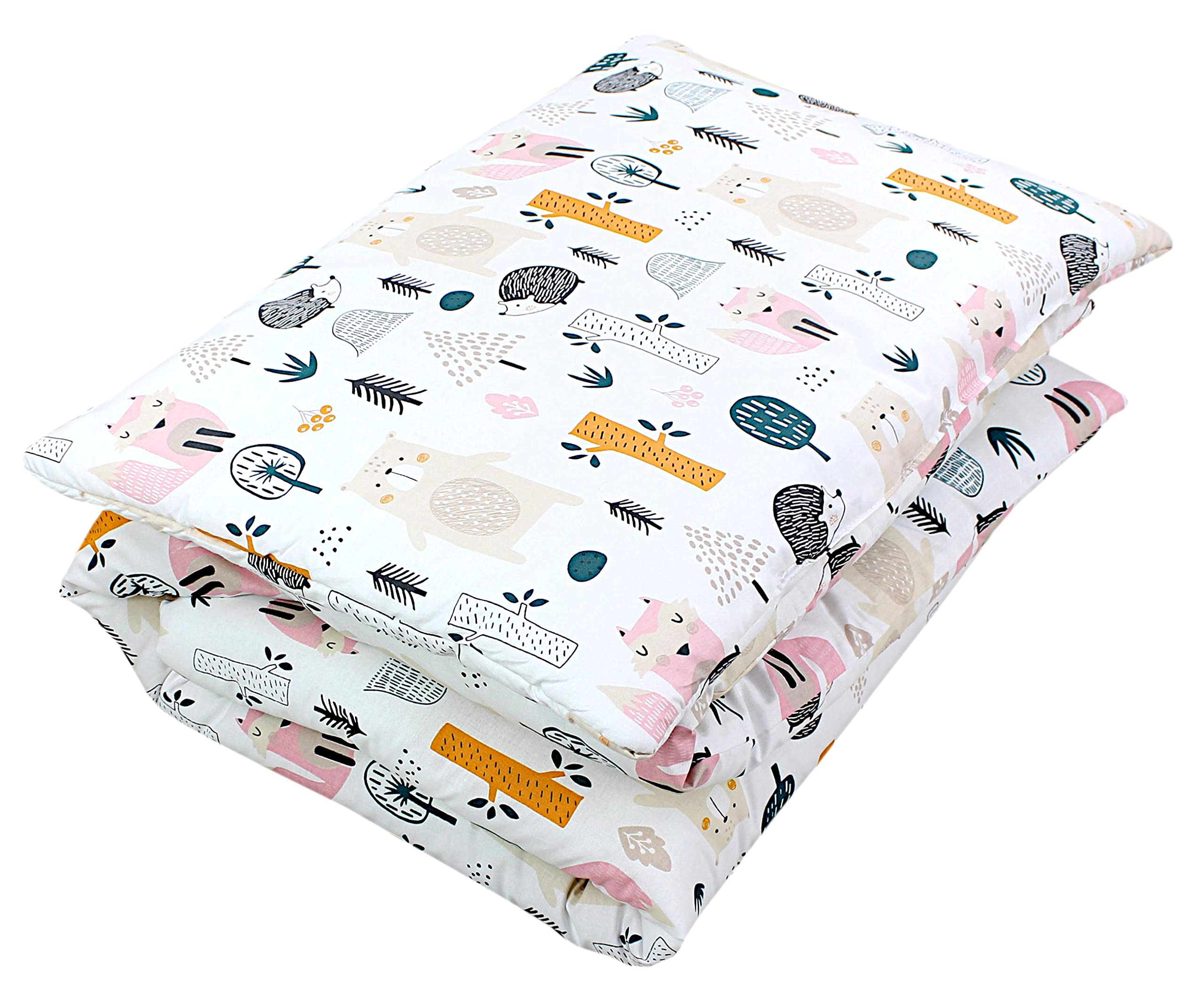 TupTam Kinder Gemusterte Bettdecken Set Ganzjahresdecke Bettdecke Kopfkissen Flachkissen 2tlg., Farbe: Wald/Beige, Größe: 135x100 cm