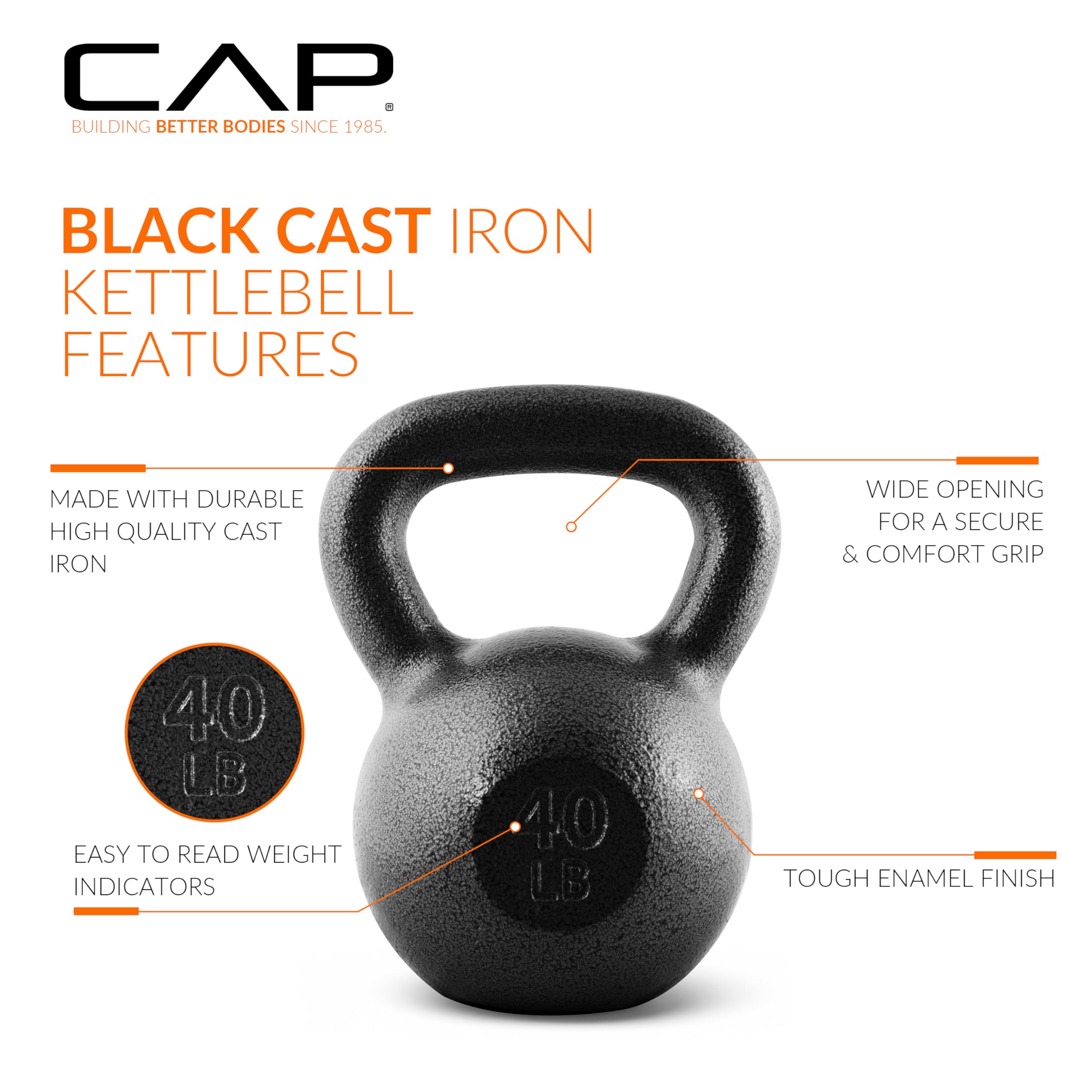 Cap Barbell Żeliwny dzwonek kettlebell, czarny, 20 kg.