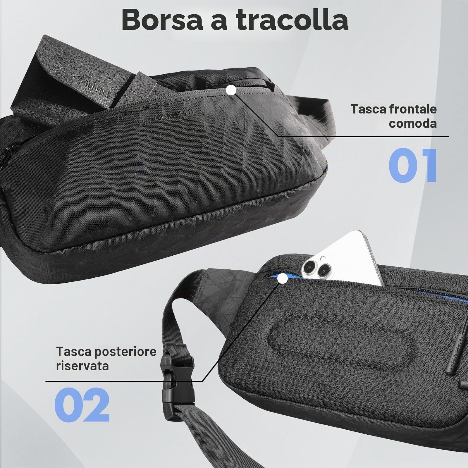 hk Borsa a Tracolla Impermeabile da Uomo e Donna, Borsa a Tracolla Leggera | Antisfondamento con Ampia Capienza Borsa a Spalla per Quotidiano Passeggiate Viaggi Vacanze e Attività all'aria Aperta, Nero