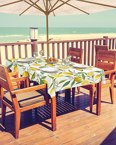 Miniatura 2 de OneHoney Mantel rectangular de verano para exteriores con agujero para sombrilla y cremallera, diseño de ramas de frutas, mantel a prueba de