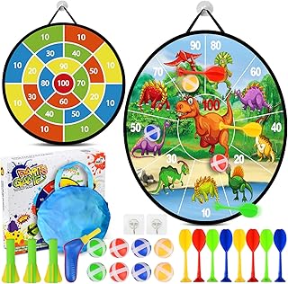 Kids Dart Board Set, 28inch Foldable Double Sided Dartboards with 8 Sticky Balls, 8 Darts and Storage Bag, Dinosaurs Games Toys for Kids Indoor Outdoor Party Toys Gifts for Boys Girls and Adult (72CM)