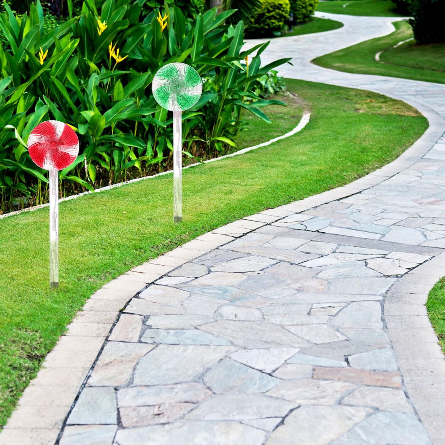 ARTIBETTER Solar Lollipop Candy Lawn Lights 4pcs Outdoor Solar Garden LED Stakes Colorful Rods Festive Yard Decor for Christmas Party Patio