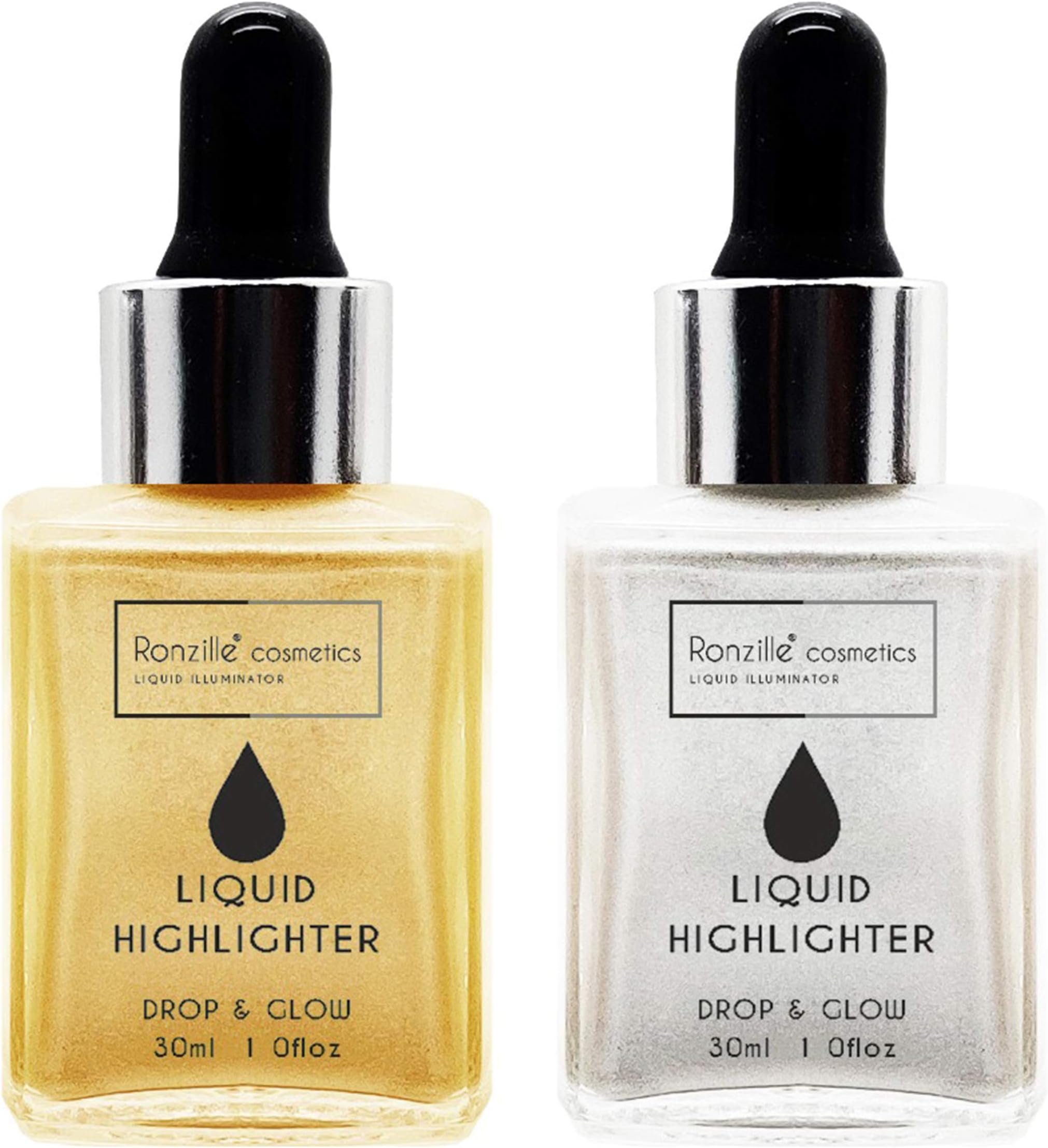 Ronzille illuminator liquid highlighter for face makeup 30 ml each (Pack of 2) (Gold Silver)