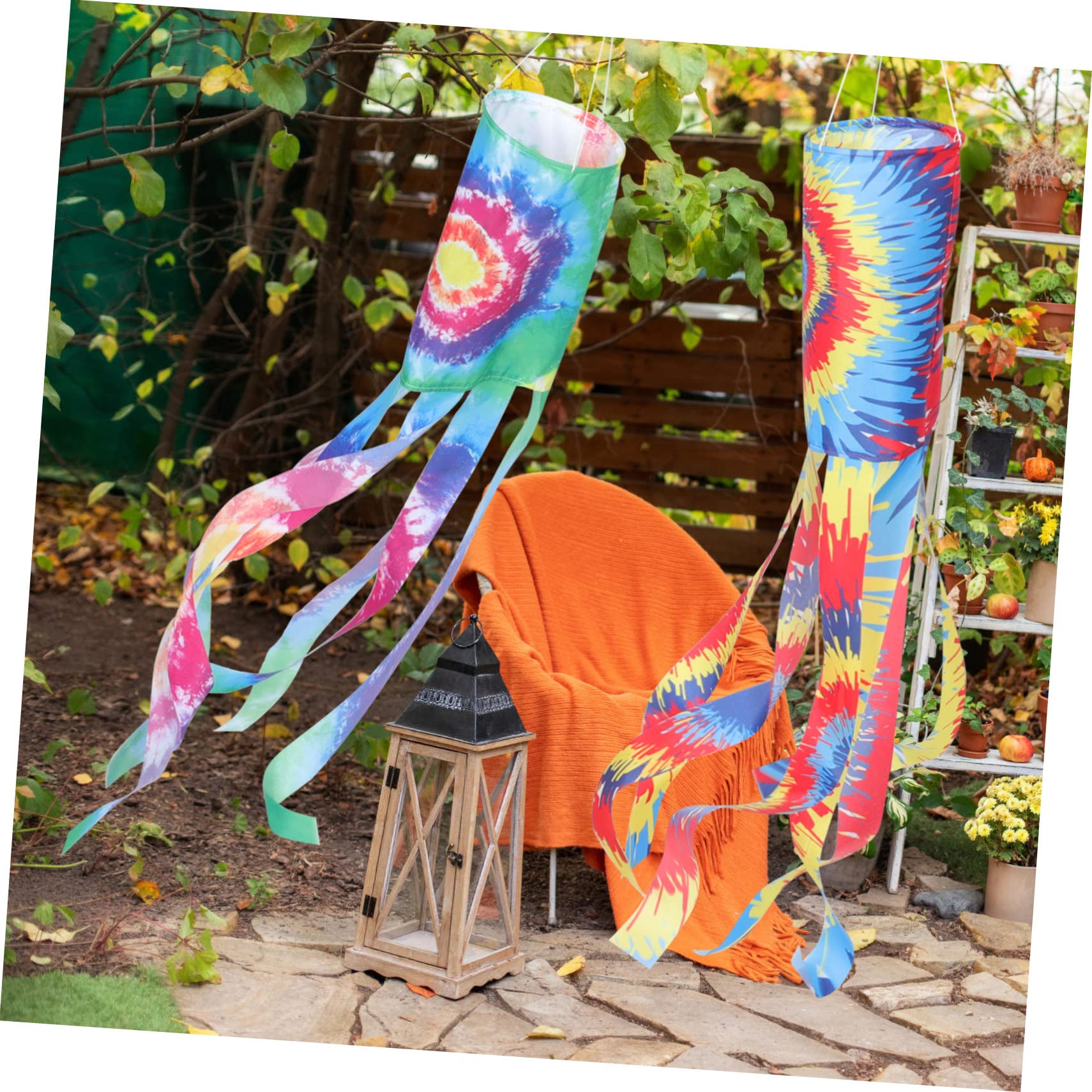 4pezzi Maniche Vento Bandiera Tie-Dye Decorazioni Uniche per Feste e Festival Realizzate in Poliestere per Esterni