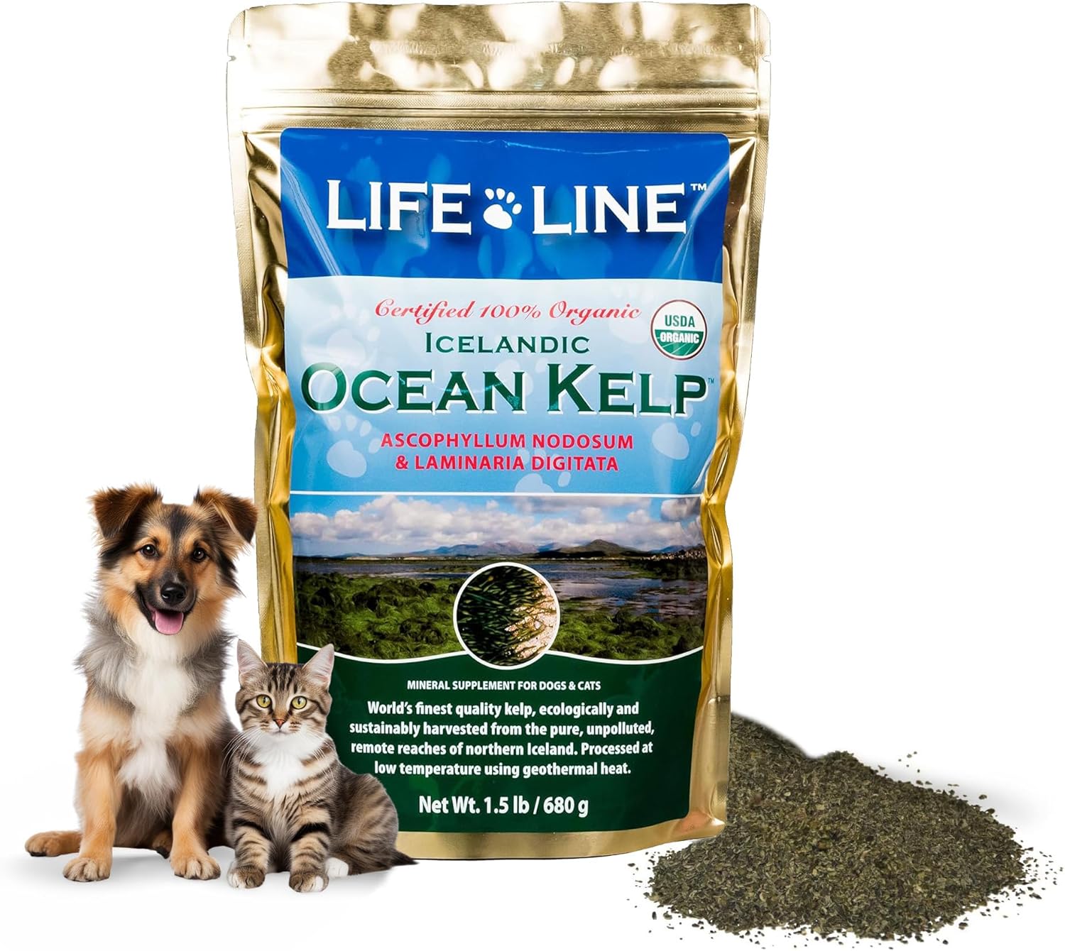 Life Line Organic Ocean Kelp Supplement for Dogs, Cats, Horses & Livestock | Natural Source of Iodine for Skin, Shiny Coat & Immune Support | Helps Reduce Tartar, Shedding & Aids Digestion – 1.5 lb