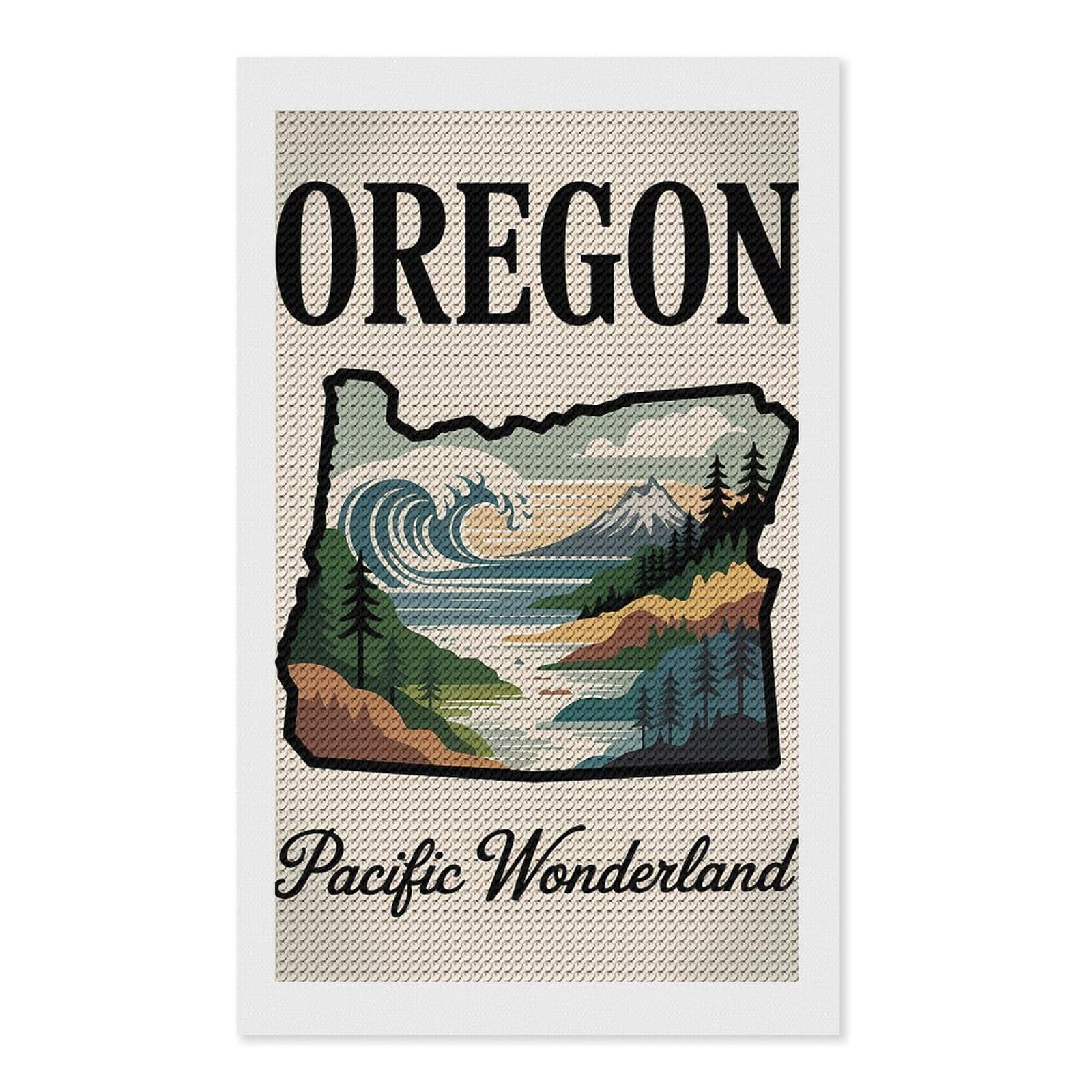 Junmoney Oregon Pacific Wonderland Travel Crystal Diamond Art Kit 12"x20", Stress Relief Craft, Decorative Artwork, Vintage Style Decor, Birthday Gift